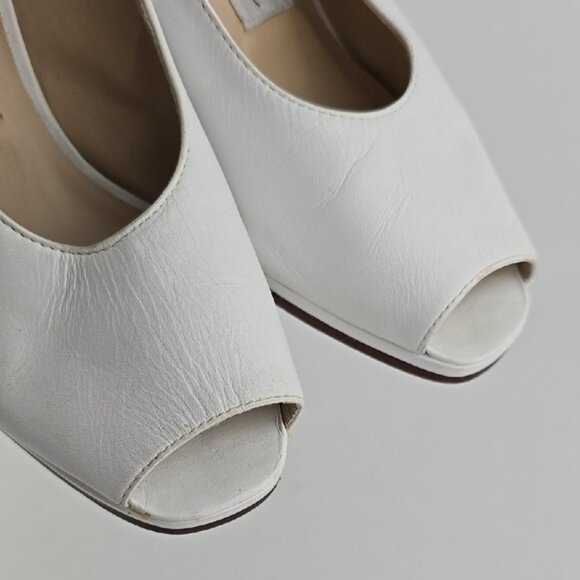 Enzo Angiolini Women's White Leather Slingback Peep Toe Heeled Shoes Size 6B - Picture 7 of 16